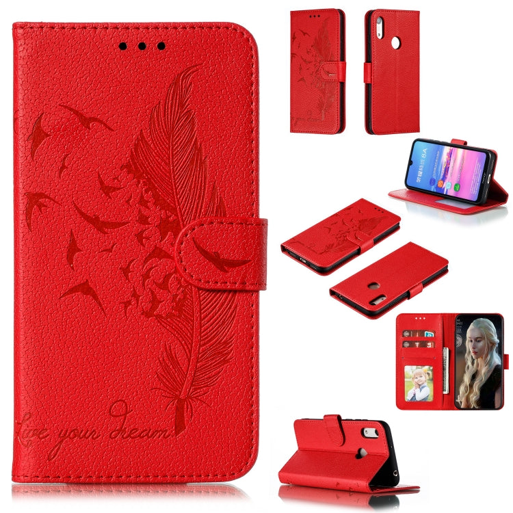 Feather Pattern Litchi Texture Horizontal Flip Leather Case with Wallet & Holder & Card Slots For Huawei Y6 (2019) / Honor Play 8A
