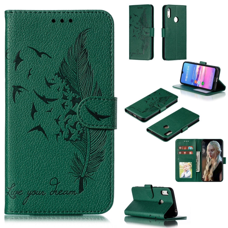 Feather Pattern Litchi Texture Horizontal Flip Leather Case with Wallet & Holder & Card Slots For Huawei Y6 (2019) / Honor Play 8A
