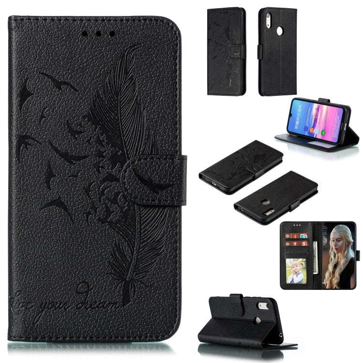 Feather Pattern Litchi Texture Horizontal Flip Leather Case with Wallet & Holder & Card Slots For Huawei Y6 (2019) / Honor Play 8A