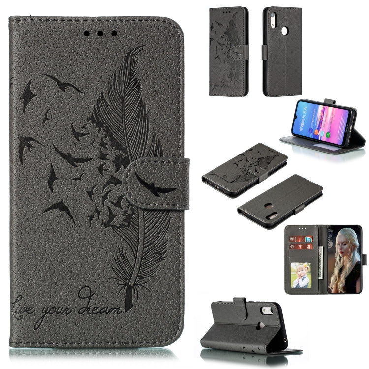 Feather Pattern Litchi Texture Horizontal Flip Leather Case with Wallet & Holder & Card Slots For Huawei Y6 (2019) / Honor Play 8A
