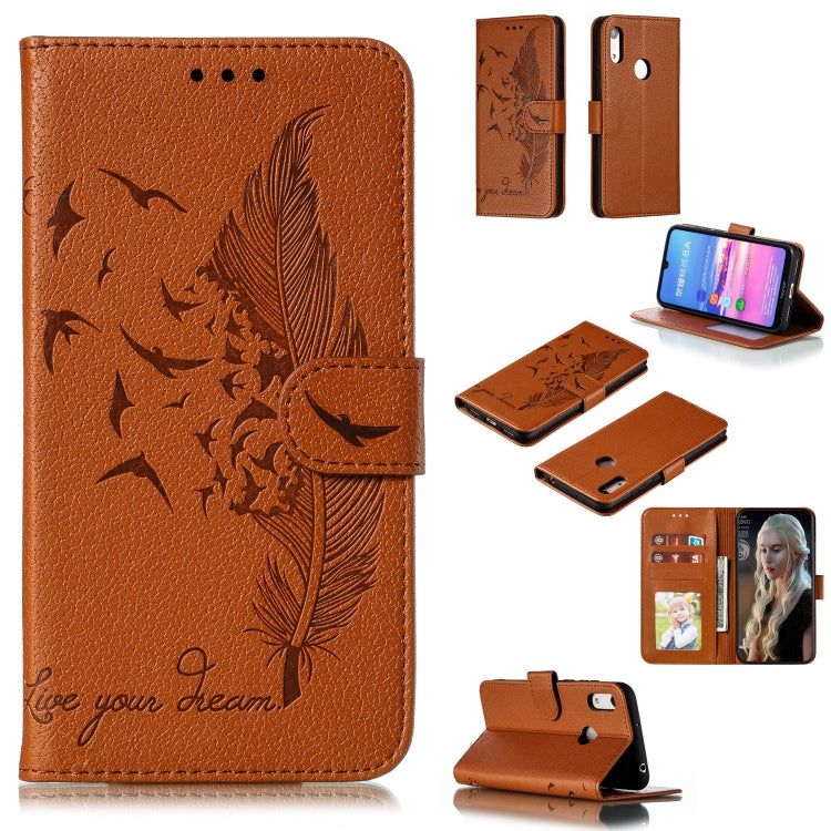 Feather Pattern Litchi Texture Horizontal Flip Leather Case with Wallet & Holder & Card Slots For Huawei Y6 (2019) / Honor Play 8A