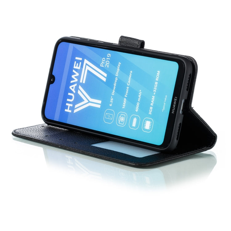 Feather Pattern Litchi Texture Horizontal Flip Leather Case with Wallet & Holder & Card Slots For Huawei Y7 (2019)