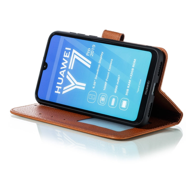 Feather Pattern Litchi Texture Horizontal Flip Leather Case with Wallet & Holder & Card Slots For Huawei Y7 (2019)