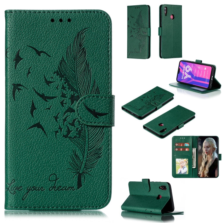 Feather Pattern Litchi Texture Horizontal Flip Leather Case with Wallet & Holder & Card Slots For Huawei Y9 (2019)