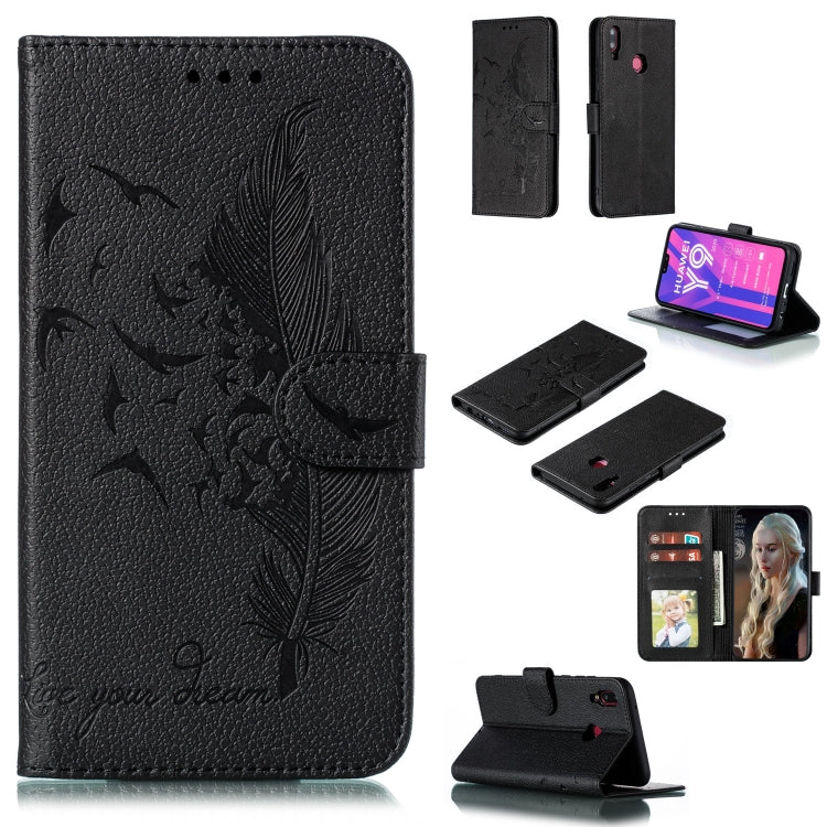 Feather Pattern Litchi Texture Horizontal Flip Leather Case with Wallet & Holder & Card Slots For Huawei Y9 (2019)