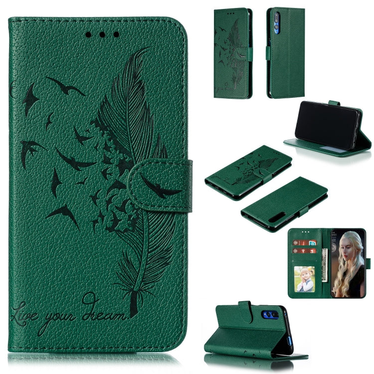 Feather Pattern Litchi Texture Horizontal Flip Leather Case with Wallet & Holder & Card Slots For Huawei Honor 9X Pro