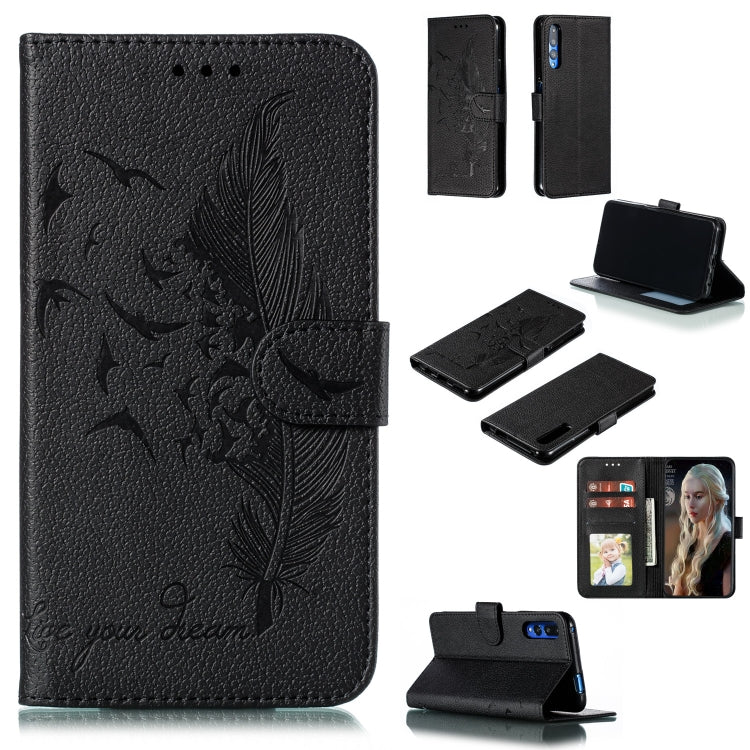 Feather Pattern Litchi Texture Horizontal Flip Leather Case with Wallet & Holder & Card Slots For Huawei Honor 9X Pro
