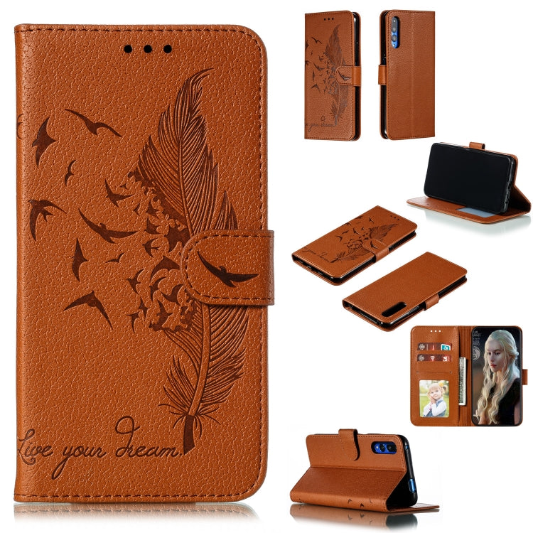 Feather Pattern Litchi Texture Horizontal Flip Leather Case with Wallet & Holder & Card Slots For Huawei Honor 9X Pro