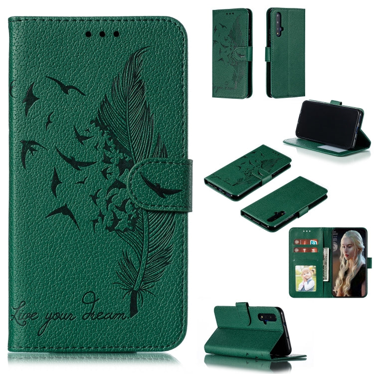 Feather Pattern Litchi Texture Horizontal Flip Leather Case with Wallet & Holder & Card Slots For Huawei Honor 20