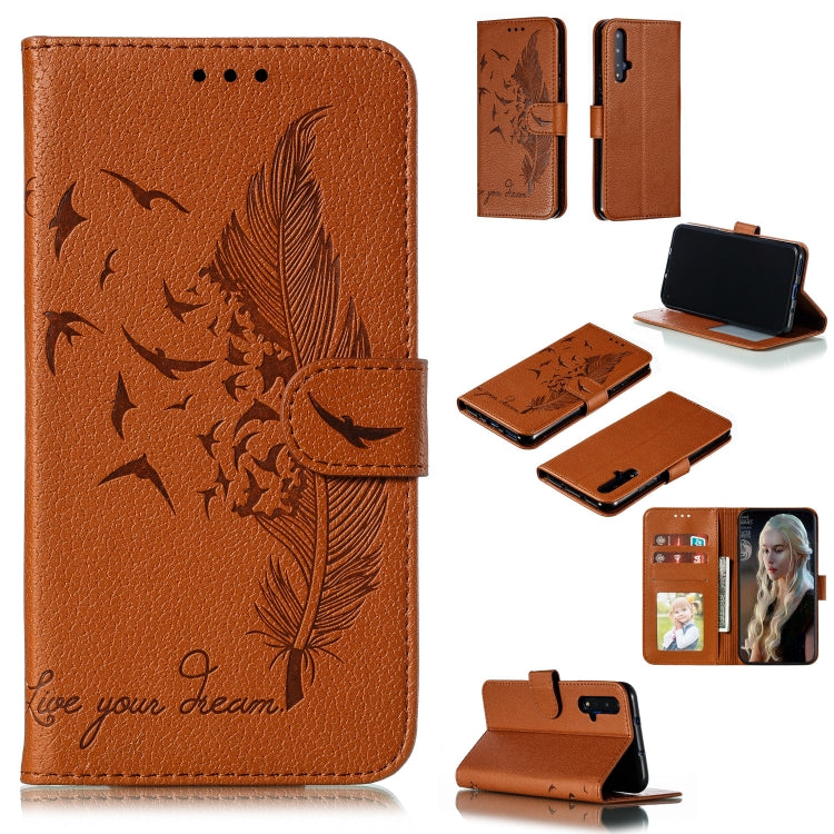 Feather Pattern Litchi Texture Horizontal Flip Leather Case with Wallet & Holder & Card Slots For Huawei Honor 20