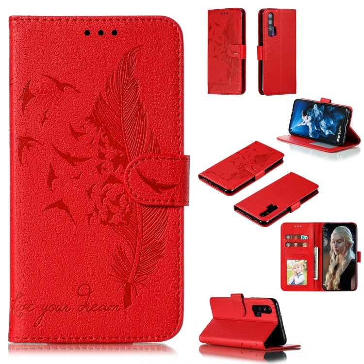 Feather Pattern Litchi Texture Horizontal Flip Leather Case with Wallet & Holder & Card Slots For Huawei Honor 20 Pro