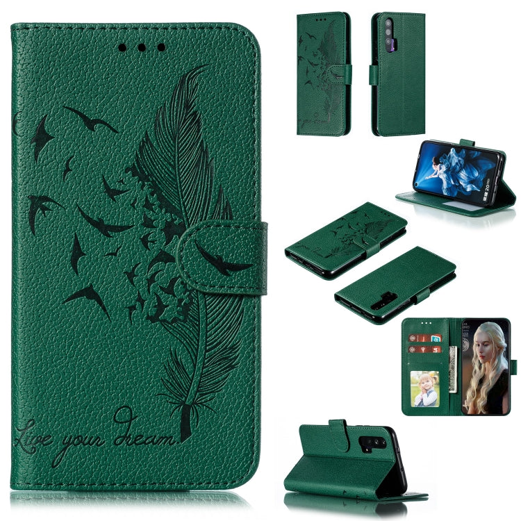 Feather Pattern Litchi Texture Horizontal Flip Leather Case with Wallet & Holder & Card Slots For Huawei Honor 20 Pro