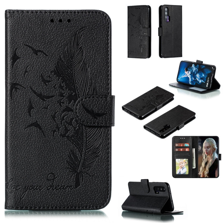 Feather Pattern Litchi Texture Horizontal Flip Leather Case with Wallet & Holder & Card Slots For Huawei Honor 20 Pro