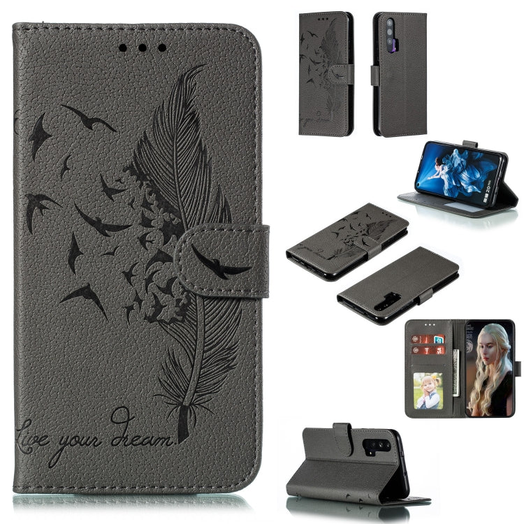 Feather Pattern Litchi Texture Horizontal Flip Leather Case with Wallet & Holder & Card Slots For Huawei Honor 20 Pro