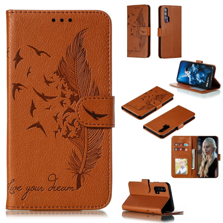 Feather Pattern Litchi Texture Horizontal Flip Leather Case with Wallet & Holder & Card Slots For Huawei Honor 20 Pro