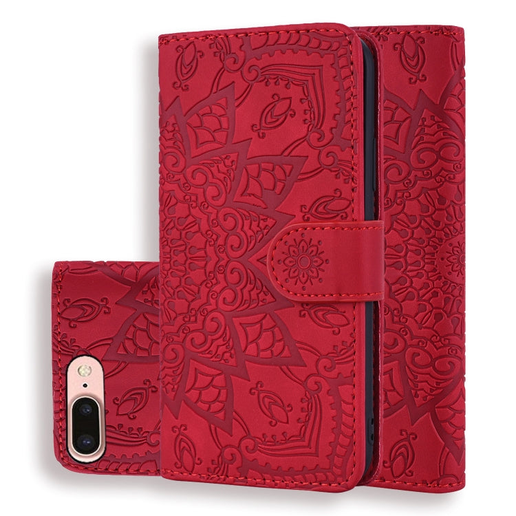 Calf Pattern Double Folding Design Embossed Leather Case with Wallet & Holder & Card Slots for iPhone 8 Plus & 7 Plus