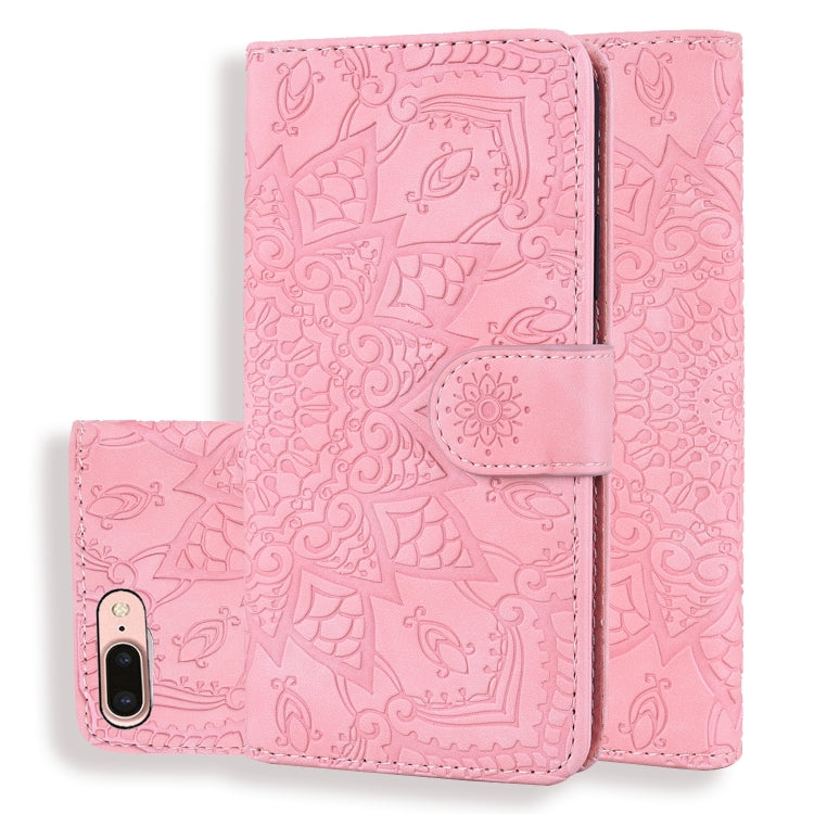 Calf Pattern Double Folding Design Embossed Leather Case with Wallet & Holder & Card Slots for iPhone 8 Plus & 7 Plus