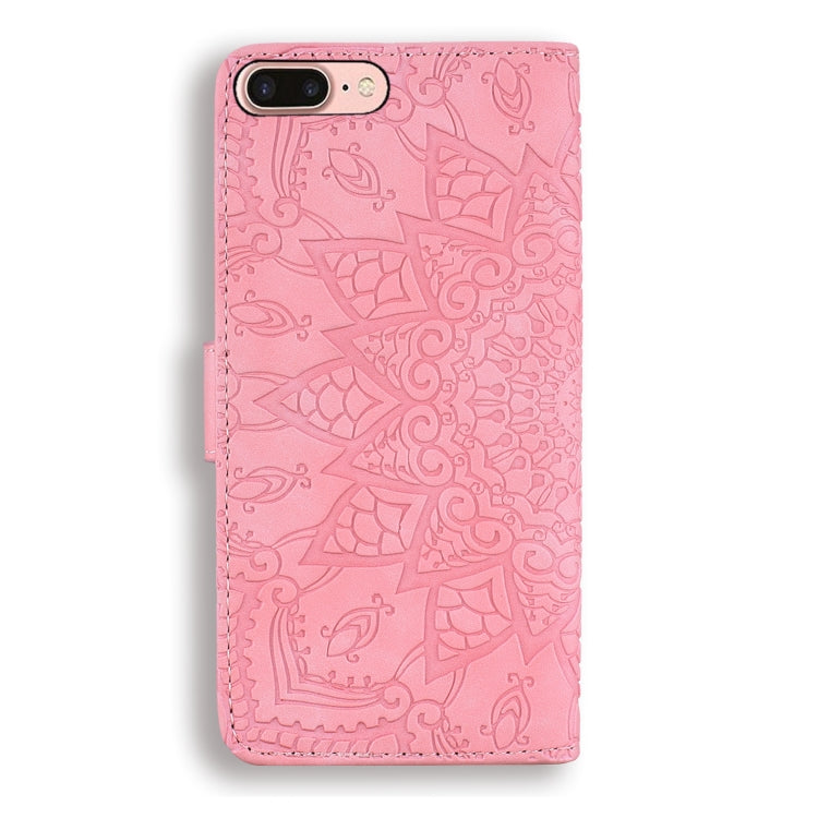 Calf Pattern Double Folding Design Embossed Leather Case with Wallet & Holder & Card Slots for iPhone 8 Plus & 7 Plus
