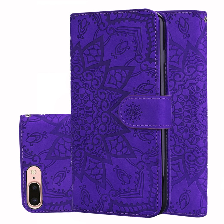 Calf Pattern Double Folding Design Embossed Leather Case with Wallet & Holder & Card Slots for iPhone 8 Plus & 7 Plus