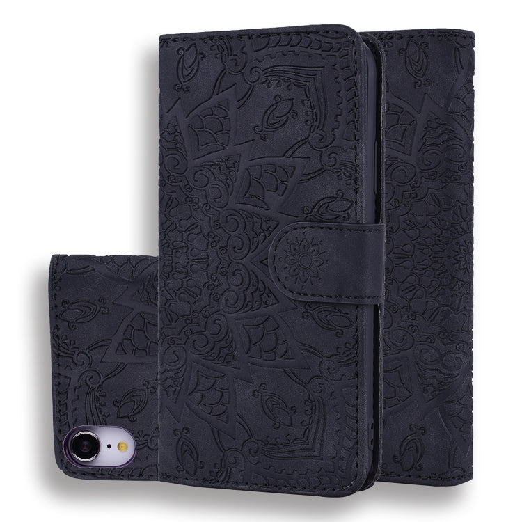 For iPhone XR Calf Pattern Double Folding Design Embossed Leather Case with Wallet & Holder & Card Slots