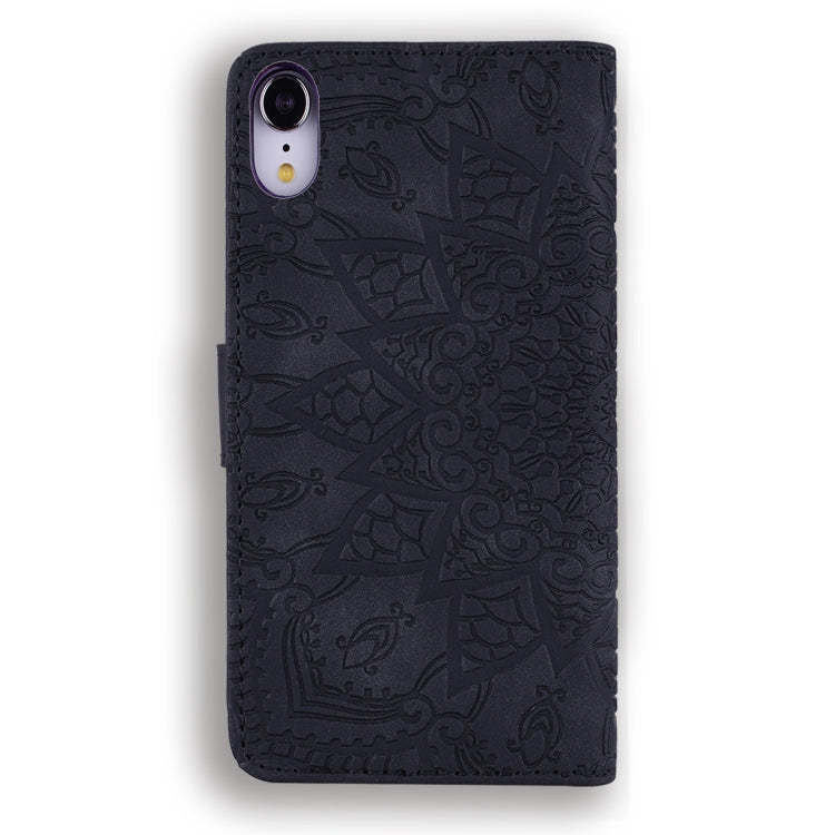 For iPhone XR Calf Pattern Double Folding Design Embossed Leather Case with Wallet & Holder & Card Slots