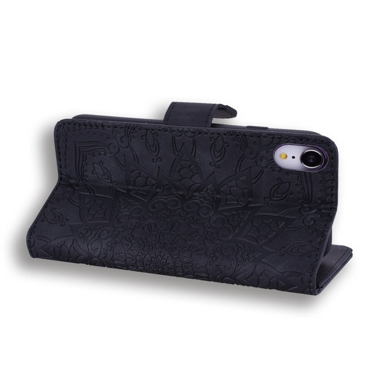 For iPhone XR Calf Pattern Double Folding Design Embossed Leather Case with Wallet & Holder & Card Slots