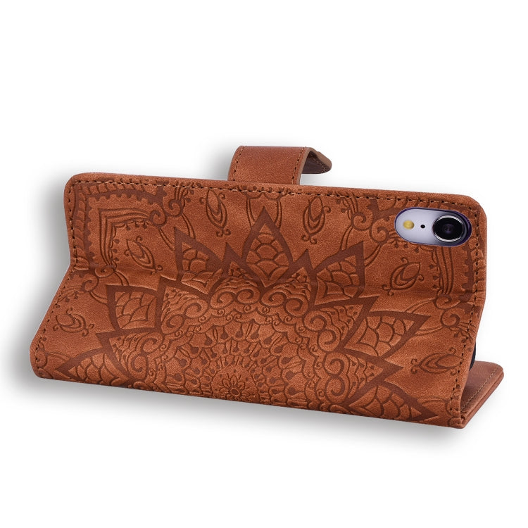 For iPhone XR Calf Pattern Double Folding Design Embossed Leather Case with Wallet & Holder & Card Slots