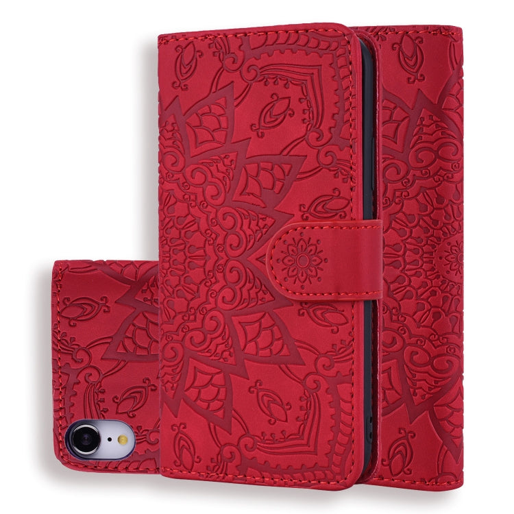For iPhone XR Calf Pattern Double Folding Design Embossed Leather Case with Wallet & Holder & Card Slots