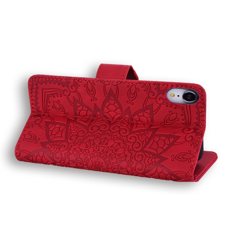 For iPhone XR Calf Pattern Double Folding Design Embossed Leather Case with Wallet & Holder & Card Slots
