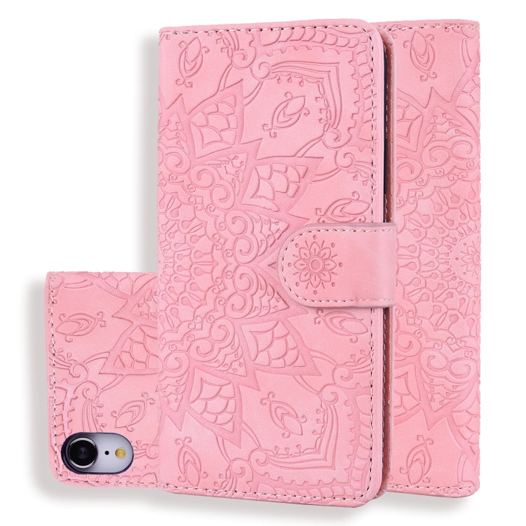 For iPhone XR Calf Pattern Double Folding Design Embossed Leather Case with Wallet & Holder & Card Slots