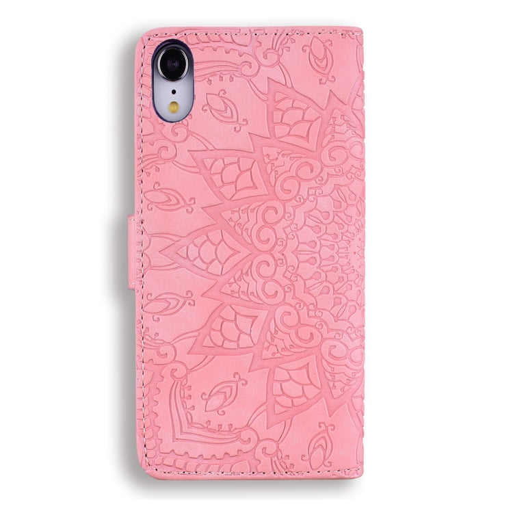 For iPhone XR Calf Pattern Double Folding Design Embossed Leather Case with Wallet & Holder & Card Slots