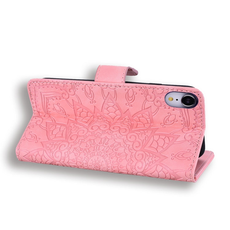 For iPhone XR Calf Pattern Double Folding Design Embossed Leather Case with Wallet & Holder & Card Slots