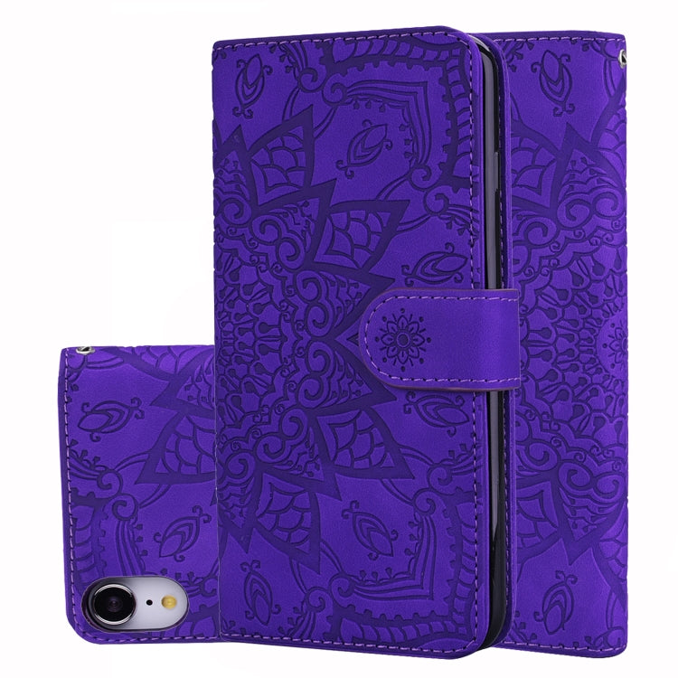 For iPhone XR Calf Pattern Double Folding Design Embossed Leather Case with Wallet & Holder & Card Slots