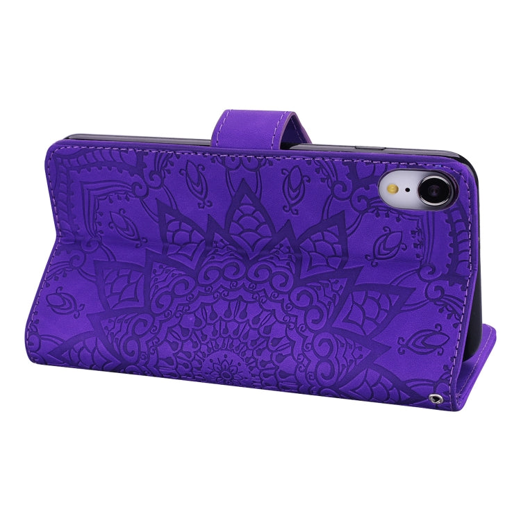 For iPhone XR Calf Pattern Double Folding Design Embossed Leather Case with Wallet & Holder & Card Slots