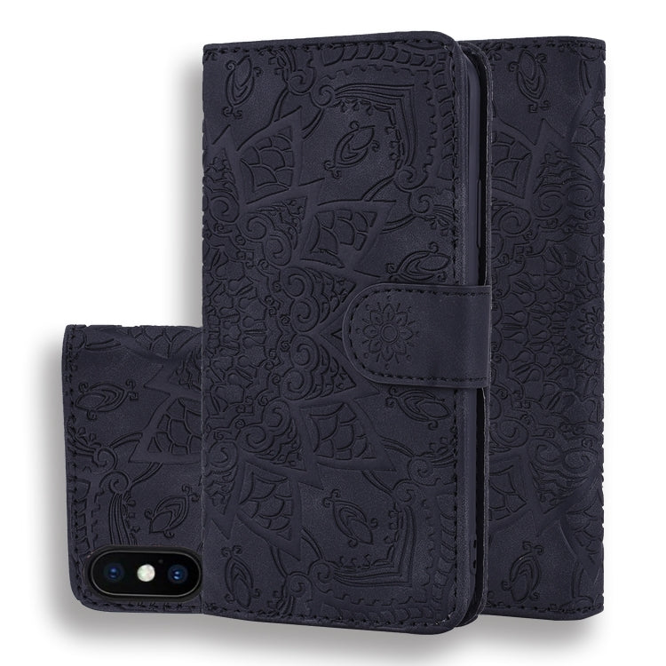 For iPhone XS Max Calf Pattern Double Folding Design Embossed Leather Case with Wallet & Holder & Card Slots
