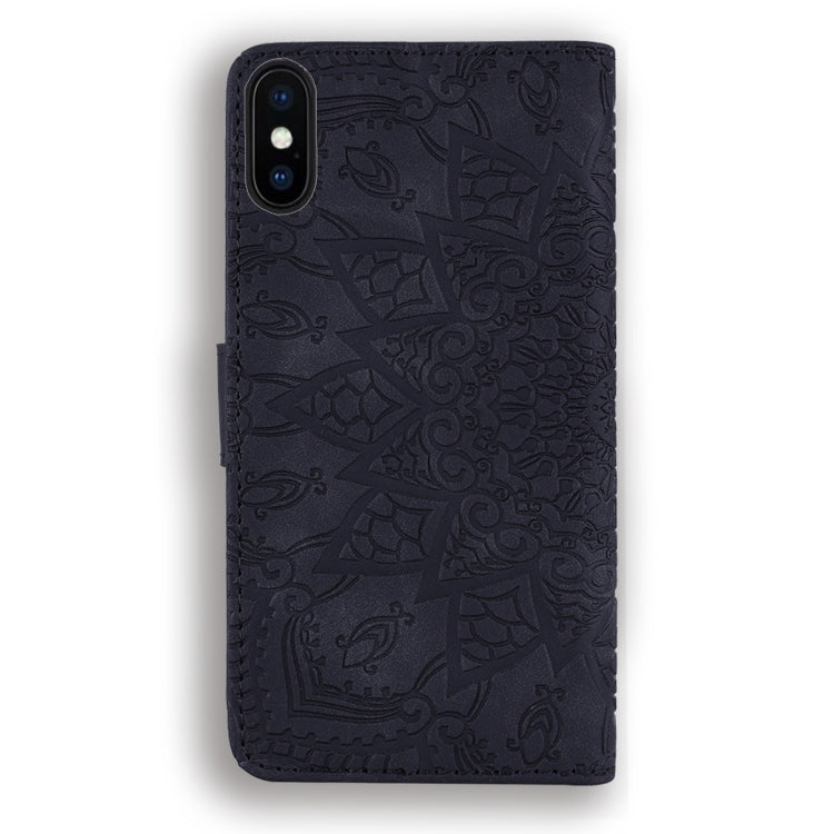 For iPhone XS Max Calf Pattern Double Folding Design Embossed Leather Case with Wallet & Holder & Card Slots