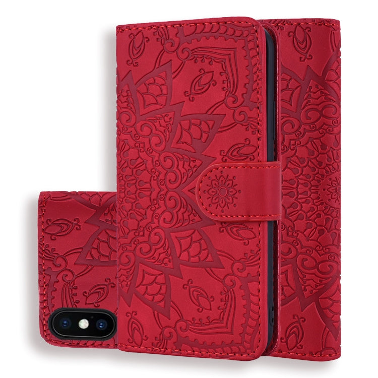 For iPhone XS Max Calf Pattern Double Folding Design Embossed Leather Case with Wallet & Holder & Card Slots