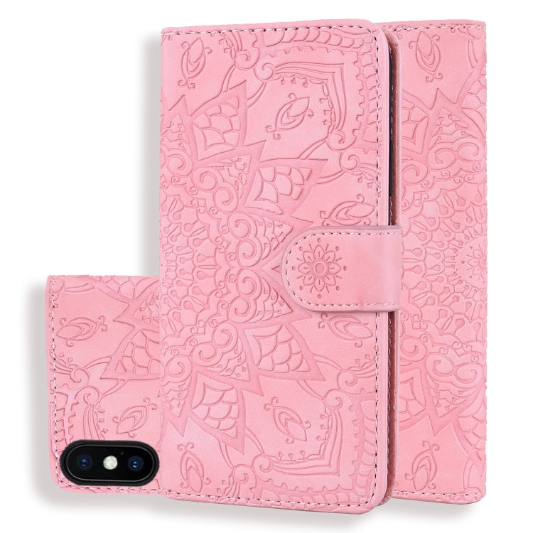 For iPhone XS Max Calf Pattern Double Folding Design Embossed Leather Case with Wallet & Holder & Card Slots