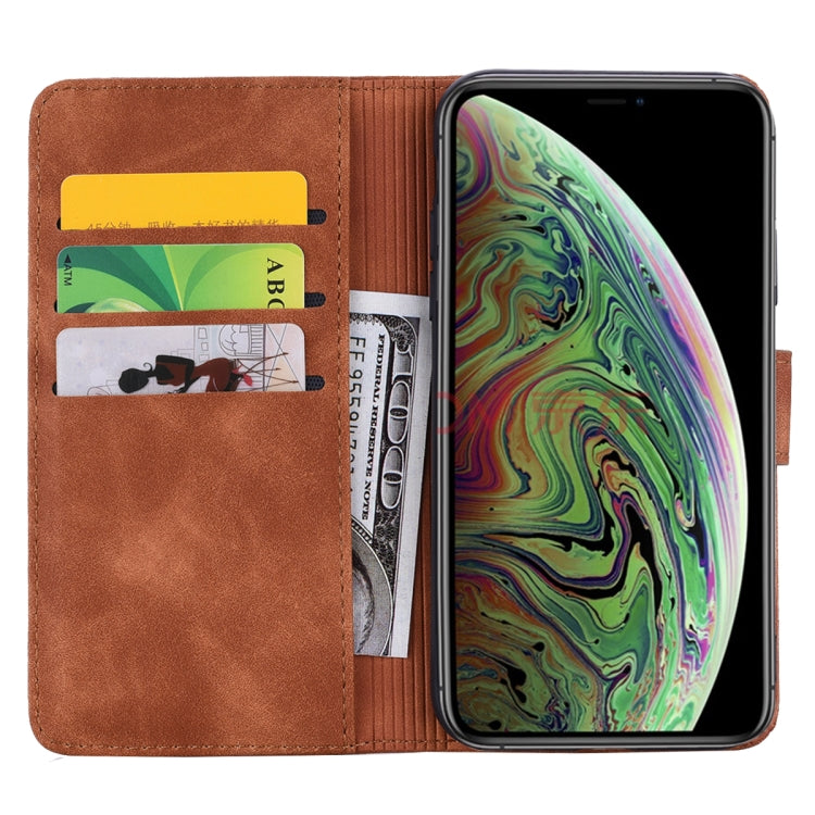 For iPhone 11 Pro Max Calf Pattern Double Folding Design Embossed Leather Case with Wallet & Holder & Card Slots  (6.5 inch)