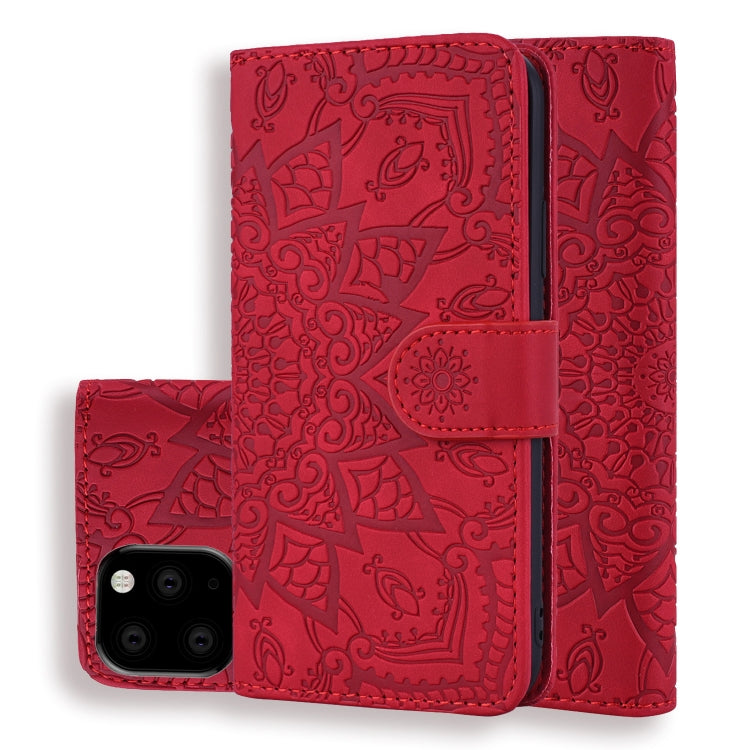 For iPhone 11 Pro Max Calf Pattern Double Folding Design Embossed Leather Case with Wallet & Holder & Card Slots  (6.5 inch)