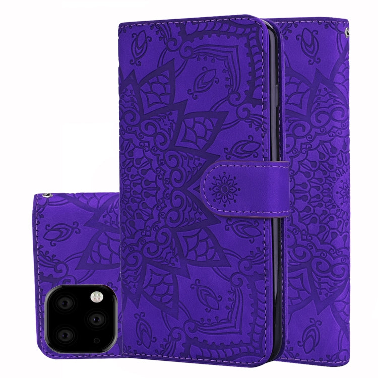 For iPhone 11 Pro Max Calf Pattern Double Folding Design Embossed Leather Case with Wallet & Holder & Card Slots  (6.5 inch)