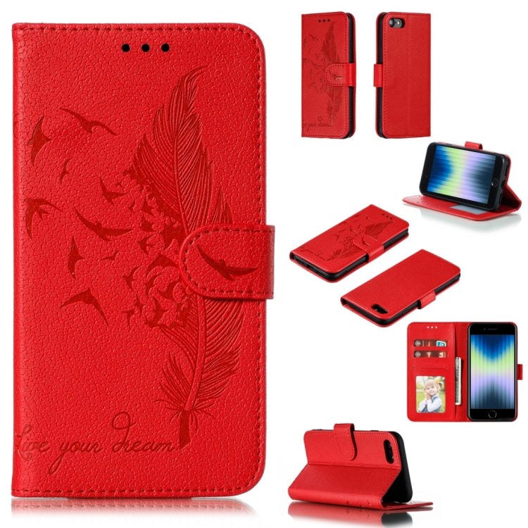 For iPhone SE 2022 / SE 2020 / 8 / 7 Feather Pattern Litchi Texture Horizontal Flip Leather Case with Wallet & Holder & Card Slots