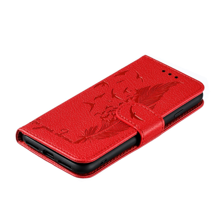 For iPhone SE 2022 / SE 2020 / 8 / 7 Feather Pattern Litchi Texture Horizontal Flip Leather Case with Wallet & Holder & Card Slots