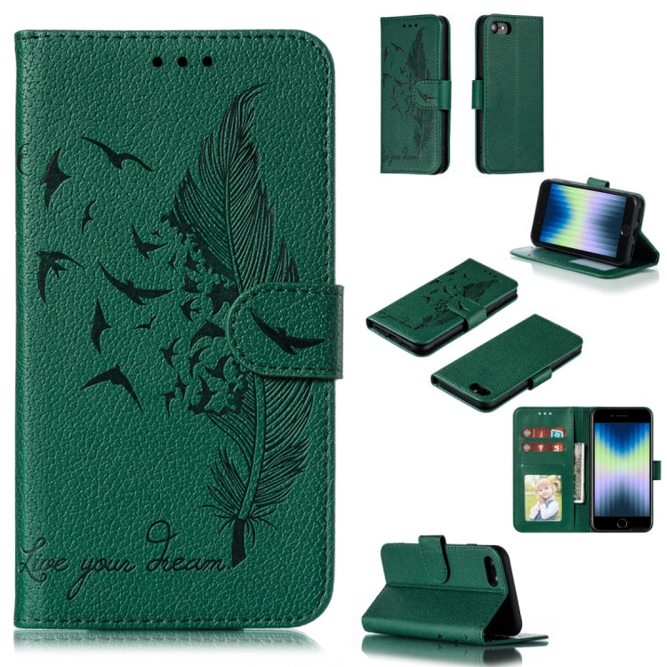 For iPhone SE 2022 / SE 2020 / 8 / 7 Feather Pattern Litchi Texture Horizontal Flip Leather Case with Wallet & Holder & Card Slots