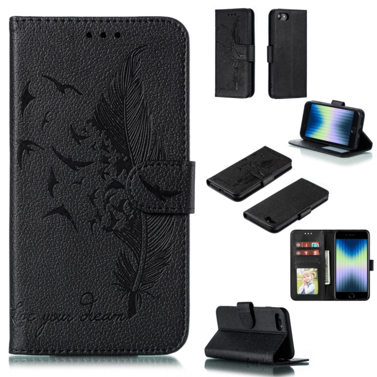 For iPhone SE 2022 / SE 2020 / 8 / 7 Feather Pattern Litchi Texture Horizontal Flip Leather Case with Wallet & Holder & Card Slots