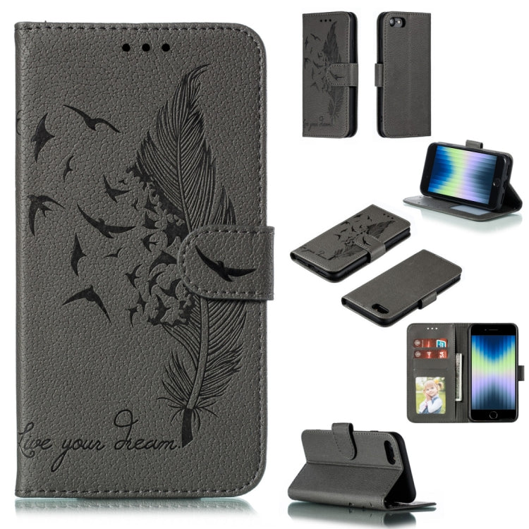 For iPhone SE 2022 / SE 2020 / 8 / 7 Feather Pattern Litchi Texture Horizontal Flip Leather Case with Wallet & Holder & Card Slots