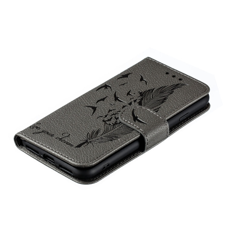 For iPhone SE 2022 / SE 2020 / 8 / 7 Feather Pattern Litchi Texture Horizontal Flip Leather Case with Wallet & Holder & Card Slots