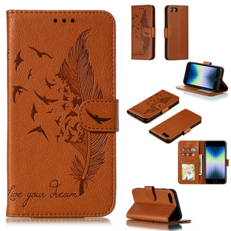 For iPhone SE 2022 / SE 2020 / 8 / 7 Feather Pattern Litchi Texture Horizontal Flip Leather Case with Wallet & Holder & Card Slots