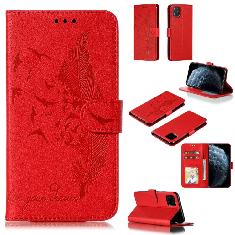 For iPhone 11 Pro Feather Pattern Litchi Texture Horizontal Flip Leather Case with Wallet & Holder & Card Slots