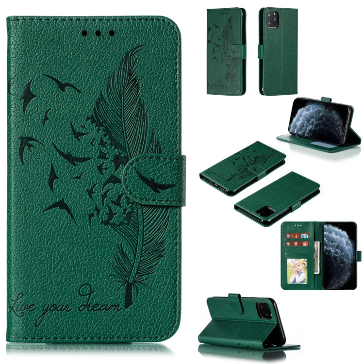 For iPhone 11 Pro Feather Pattern Litchi Texture Horizontal Flip Leather Case with Wallet & Holder & Card Slots